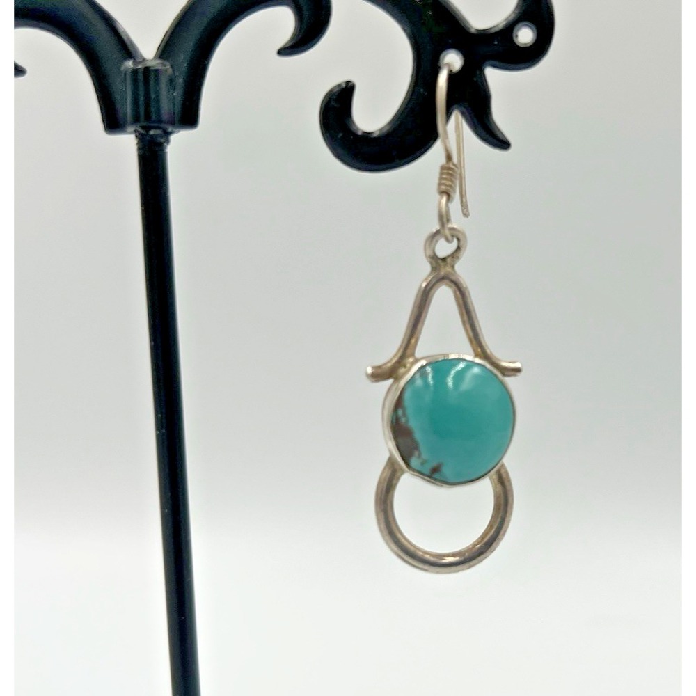 Turquoise Sterling Silver .925 Handmade Dangle Earrings - Picture 3 of 13
